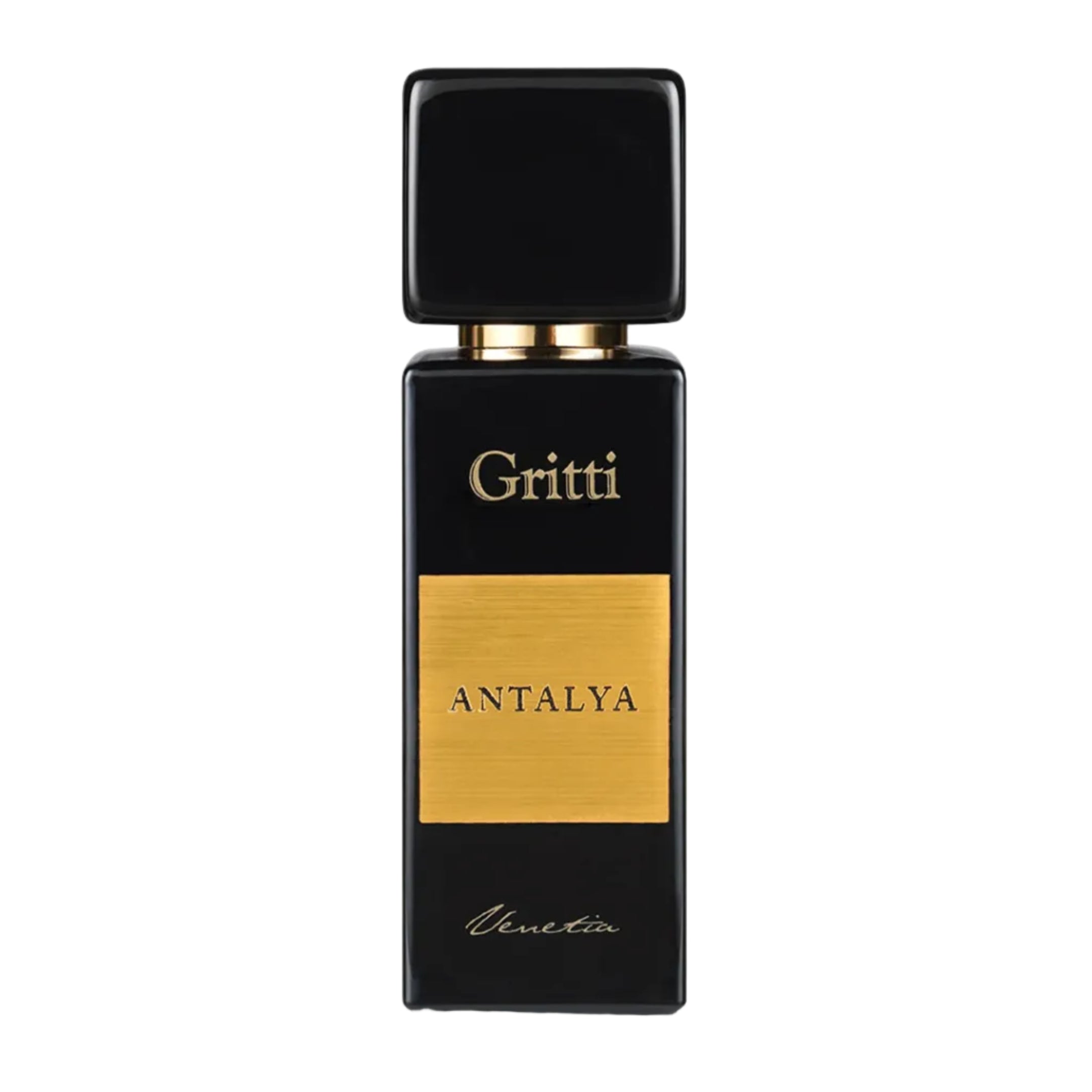 Gritti Preludio perfume bottle with black and gold design on a white background